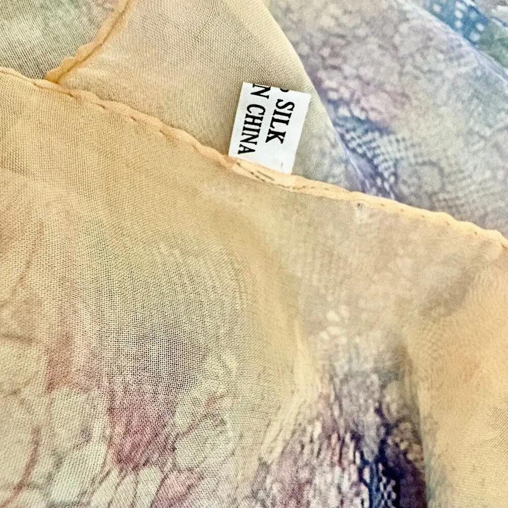 Impressionist Floral  !00% Silk Large Scarf Wrap Shawl Yellow Cottage  56 x 54